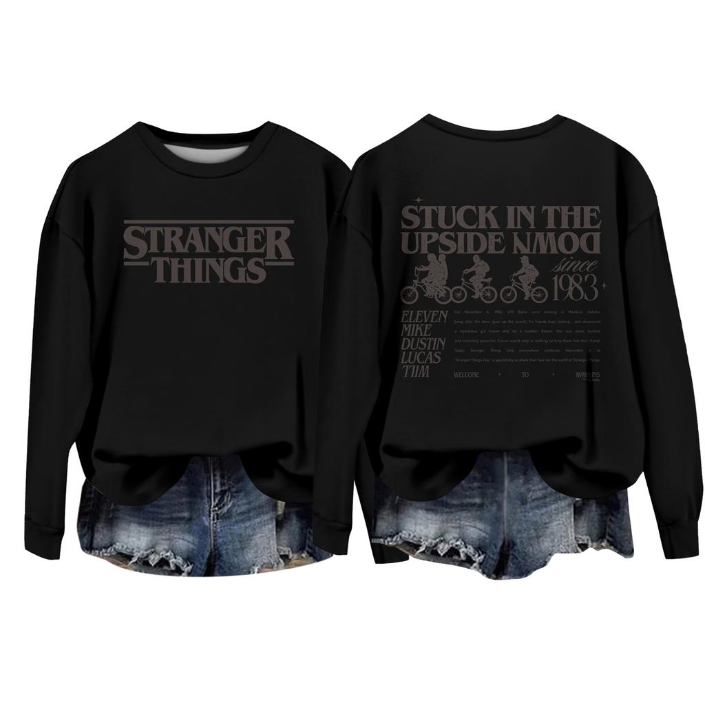 Damska codzienna bluzka typu pulower z okrągłym dekoltem i długim rękawem, z nadrukiem walentynkowym