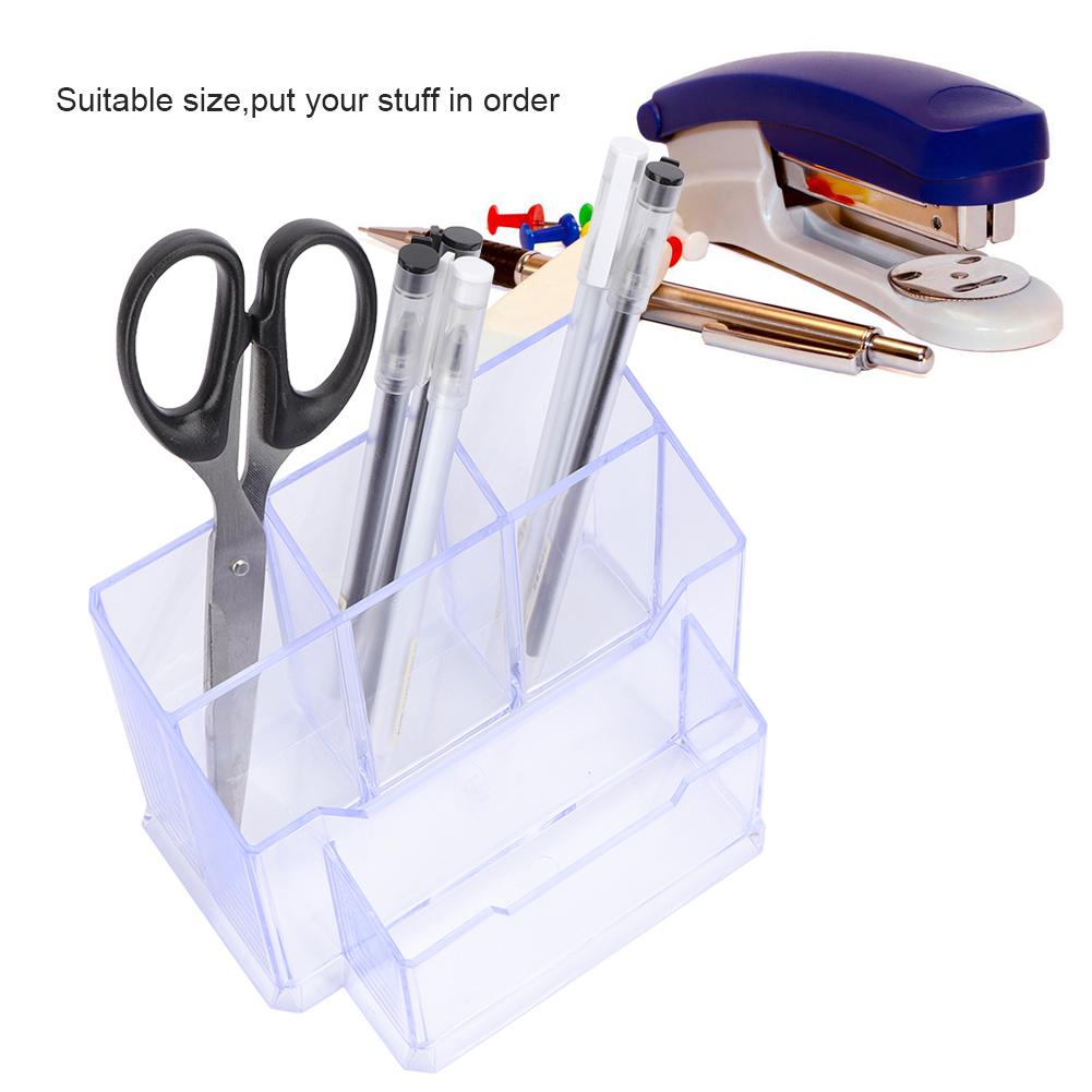 Popular Office Supply Transparent MultiFunction Pen Holder with Card Box In Transparent White