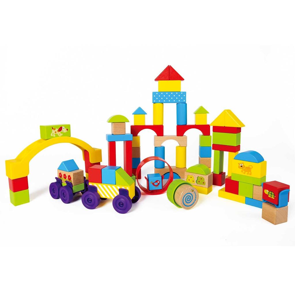 Hape Colorful Building Blocks, E8866, for Ages 1.5 and Up, Wooden Building Blocks