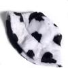 Milk Cow Print Faux Fur Bucket Hat - Fluffy Winter Fisherman Cap