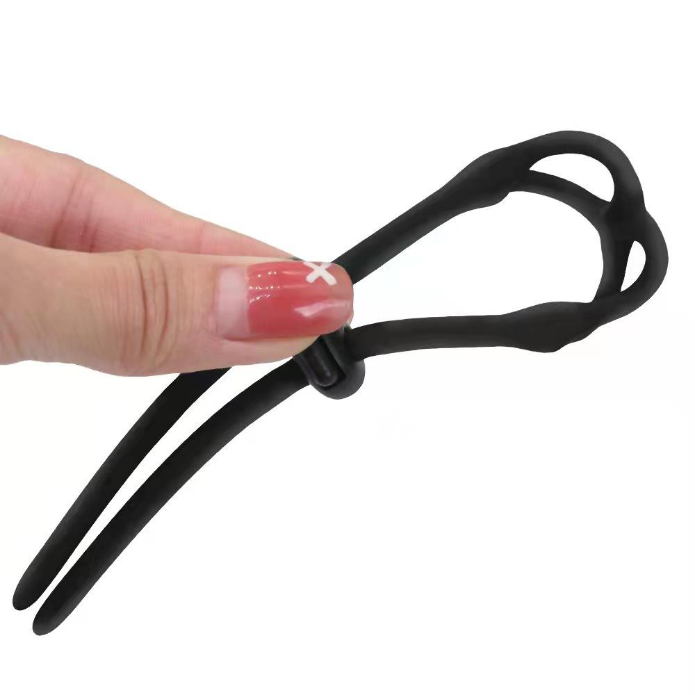 Adjustable Male Silicone Penis Lock Cock Ring Bondage Erection Delay Ejaculation Enlargement Ball Stretcher Massager Men Sex