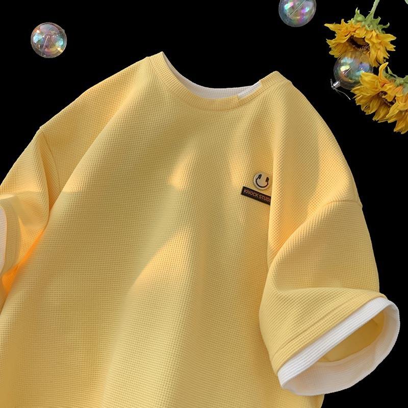 T-shirt Estiva a Maniche Corte da Uomo Due Pezzi Vestibilità Comoda Abbigliamento a Mezza Manica