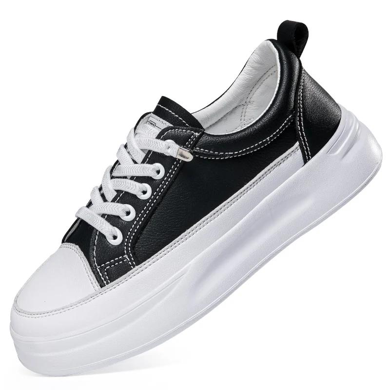 

BKQU Кожаные женские белые повседневные туфли Женские вулканизированные кроссовки Спортивная обувь для ходьбы Бег на платформе Плоская обувь 35