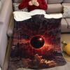 Eclipse In Red Sky Flannel Blanket Warm Soft Halloween Christmas Couch Warm Cozy Decorative Decor Gift for All Season