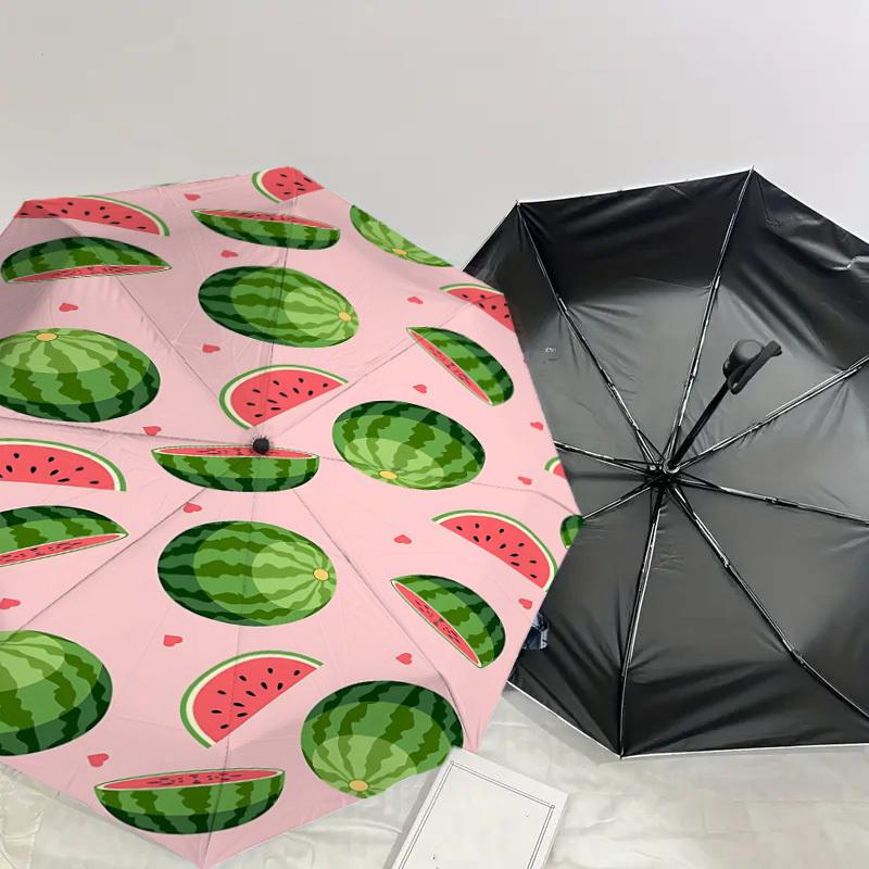 1PC Watermelon Heart Automatic Open/Close Umbrella Compact Folding Umbrella with 8-Rib Shaft Lightweight Esign, Highquality Fabric1200A