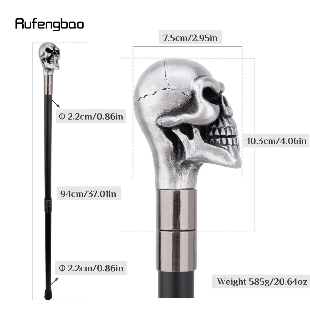 Silver Resin Big Eyes Skull Head Walking Cane Fashion Decorative Steel Stick Gentleman Elegant Cosplay Cane Knob Crosier 94cm