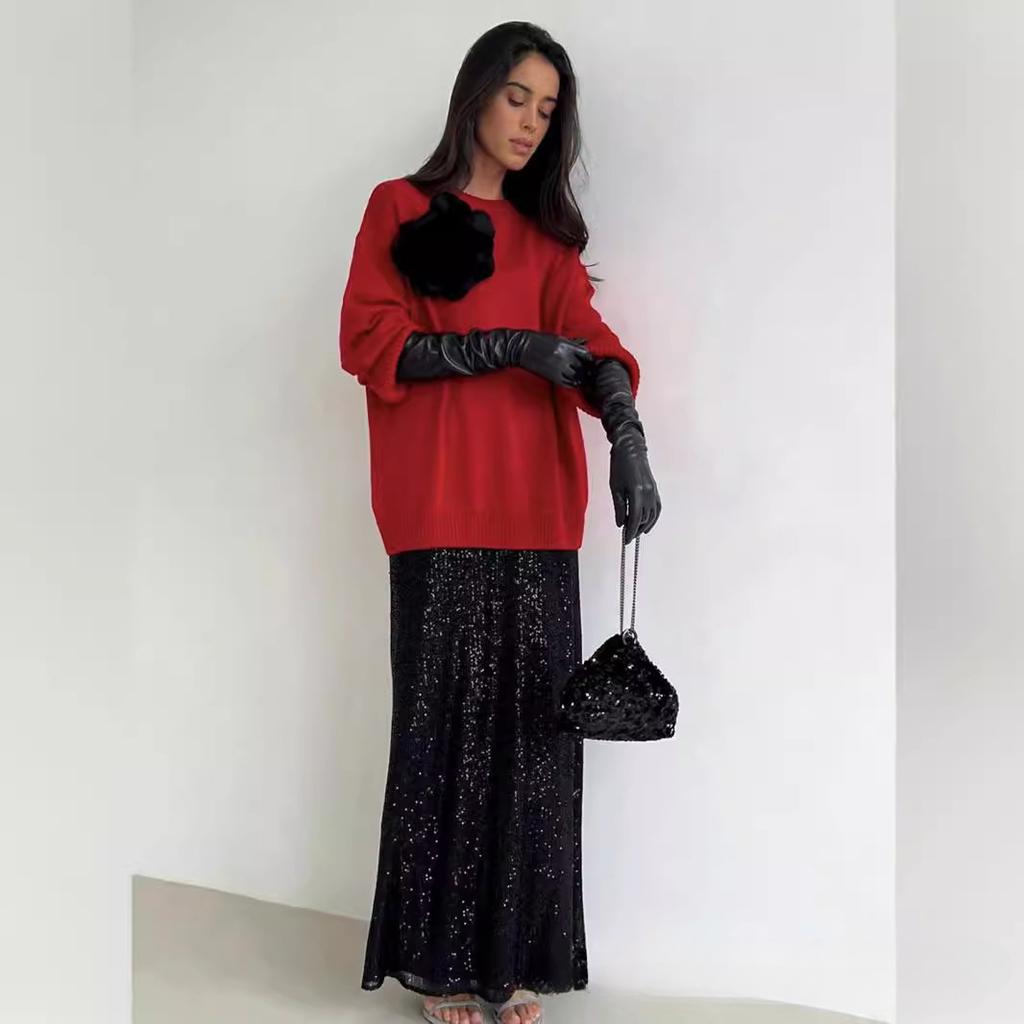 Damenpullover für den Herbst, langärmelig, Blumendruck, übergroße Pullover, trendiger, lässiger Rundhalsausschnitt, Strickoberteil, Pullover für Damen, lässiger Pullover