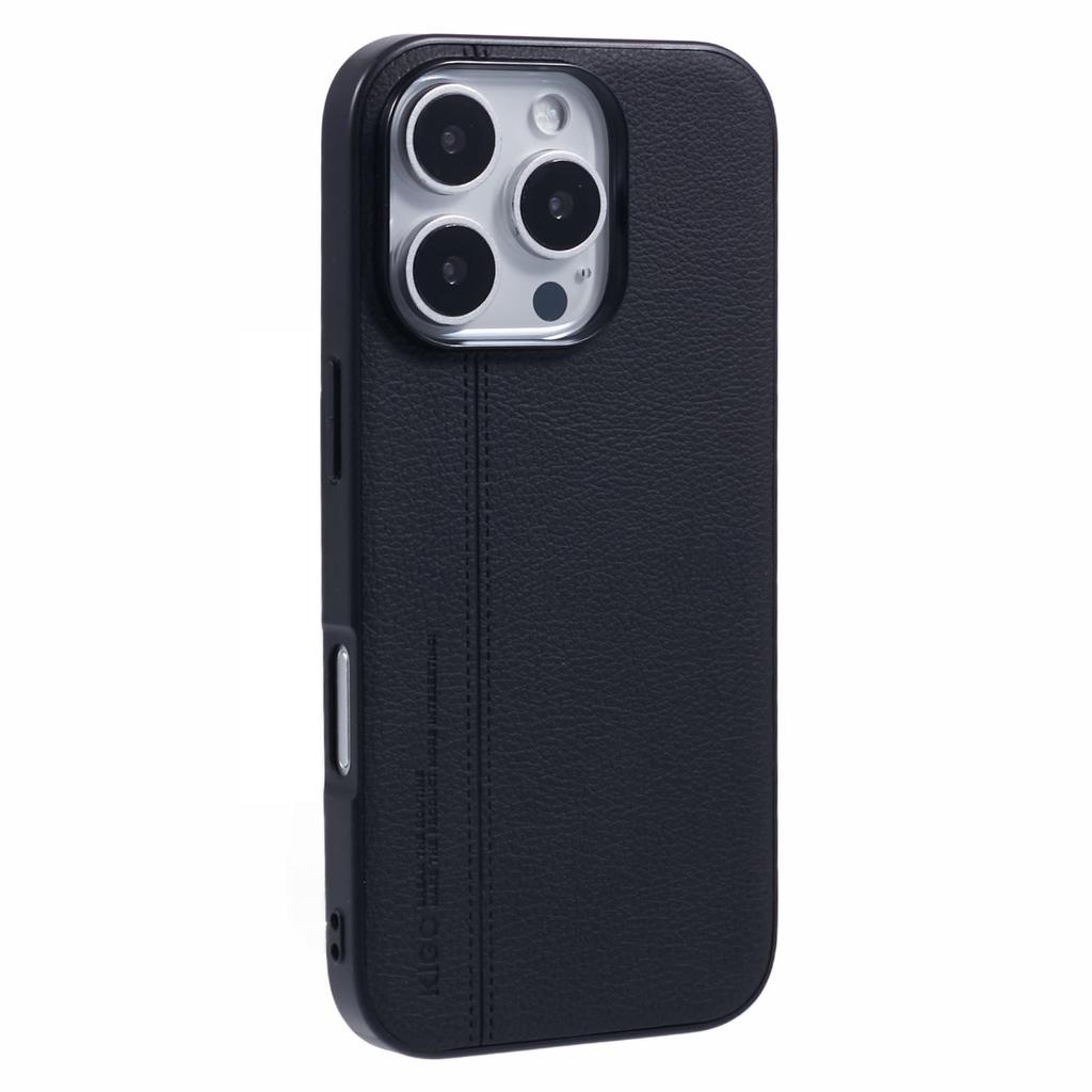 KIGC For iPhone 15 Pro Max Case Litchi Texture Leather Coated PC+TPU Phone Cover