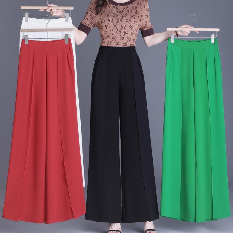 Summer Chiffon Wide Leg Trousers Women Fashion High Waist Pants