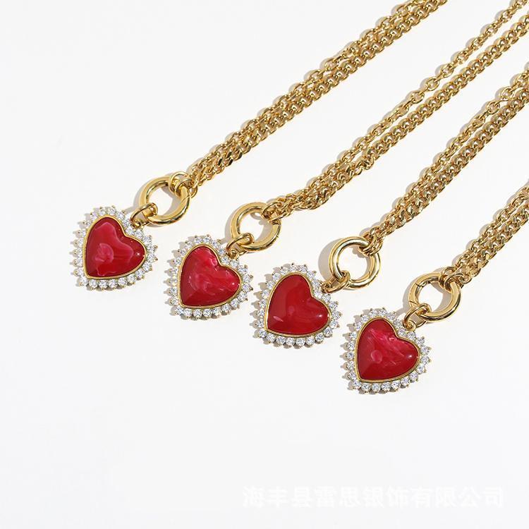 Festive Rhinestone Red Heart Necklace: Light Luxury Clavicle Choker with Advanced Design
