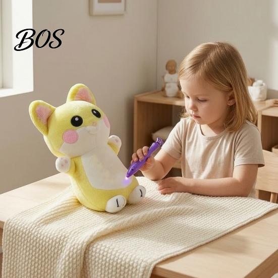 DIY Drawing Stuffed Doll Glow in The Dark Animal Toy with Light Pen, Luminous Fox Rabbit Kids Plush Bear Penguin Doll, Painting Glowing Plushie