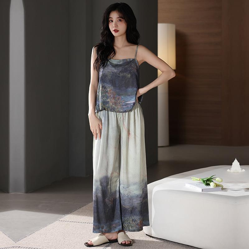 Pajamas with chest pads, women s summer ice silk sexy suspender vest, high-end summer thin simulated silk loungewear m recommended 40-50kg