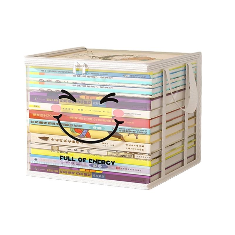 Clear PVC Book Storage Box Large Opening Design Double Handles Pliable Organiser for Home Office Classroom