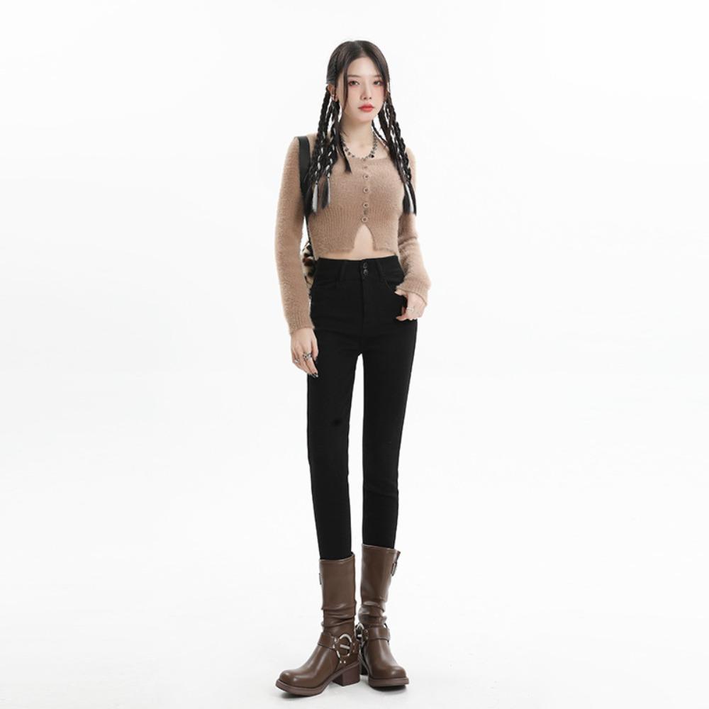 Lazy wind high-waisted jeans women's 2025 new velvet autumn and winter slim-fitting tight pencil small-footed jeans