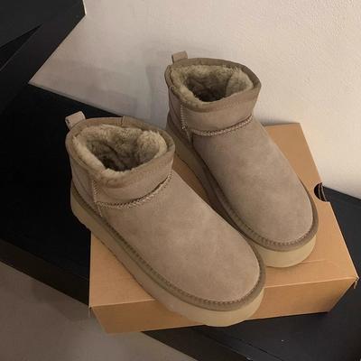 Sneeuwlaarzen met dikke zool dames bont geïntegreerd 2025 nieuw Zhou Dongyu hetzelfde korte schacht winter fluweel verdikte katoenen schoenen