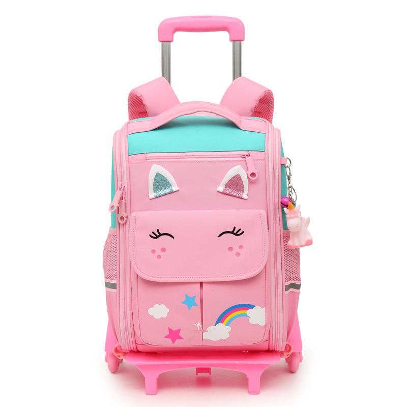Grundschulrucksack für Jungen, einziehbar und abnehmbar, Treppensteigen, Cartoon-Trolley, Polyester, Kinderschultasche, großes Rad