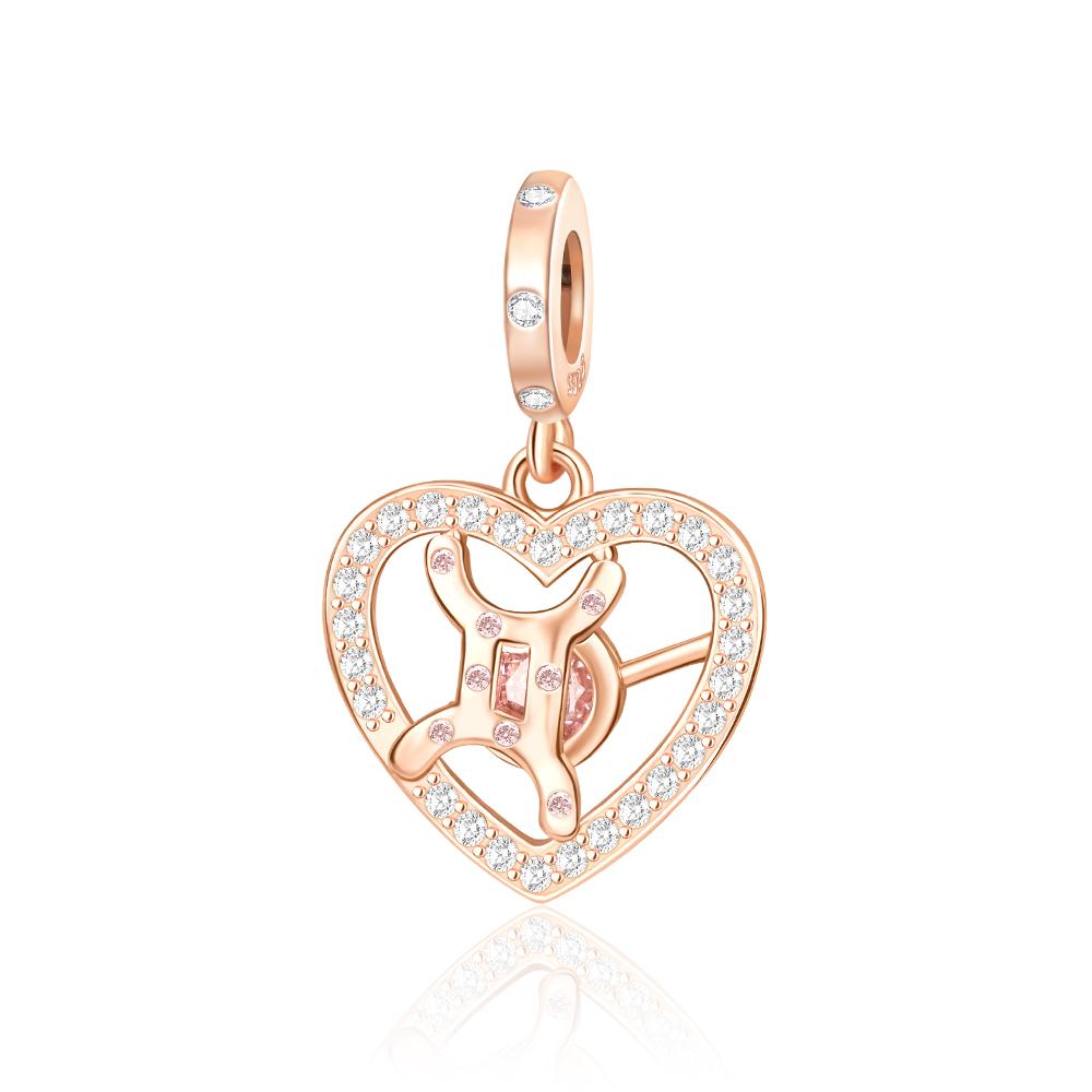 Glücksserie Kupfer Die Zwölf Tierkreiszeichen sind herzförmige Anhänger Passend für DIY Armbänder Halsketten Juwe