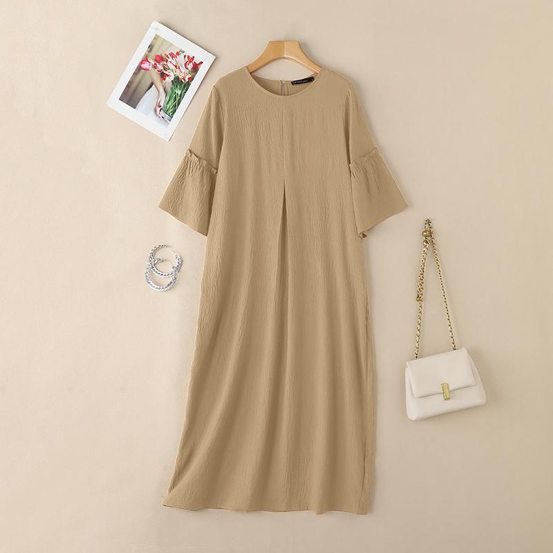 

ZANZEA Женское повседневное платье с круглым вырезом, однотонное, свободного кроя, с рукавом до локтя 5XL