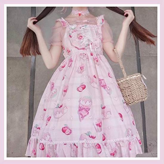 Lady Lazy Lolita Jumper Skirt with Sweets Pattern Dress, Cosplay, Knee-Length (Pink)