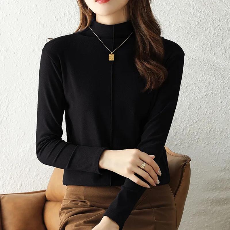 

Осень и зима новый большой размер внутренний полу-гольф с длинным рукавом базовая рубашка немецкий вельвет женский универсальный и тонкий зарубежный топ 4XL чёрный