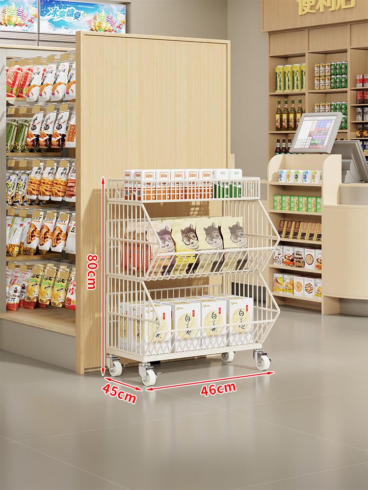 Multi-Layer Snack Display Rack with Wheels for Supermarket or Convenience Store
