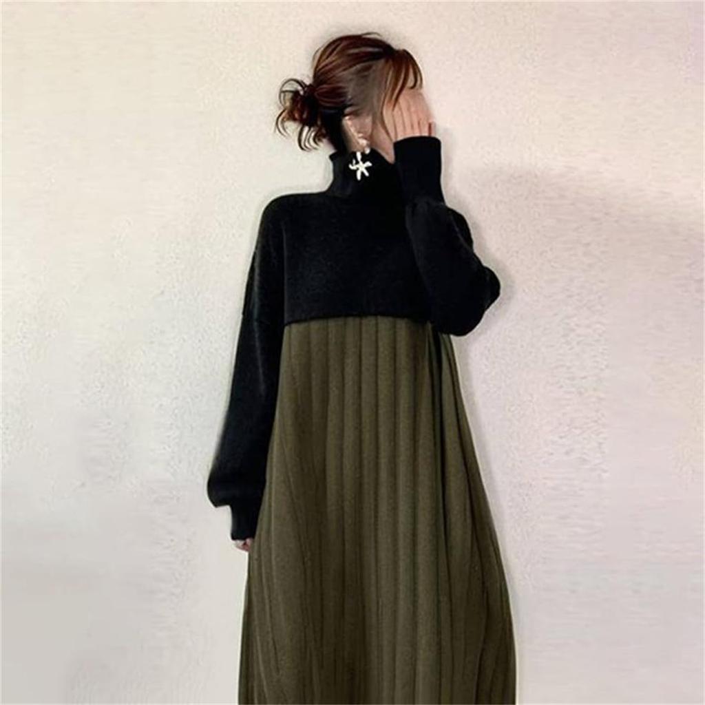 YUANYUAN Knit Dress with a Split Long and Pleated This Versatile Dress Features a High Long and Pleats for a Relaxed Perfect for Everyday Perfect for