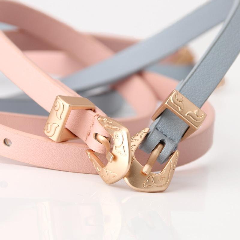New Women's Matte Multi-color Pu Thin Belt Alloy Carved Three-piece Set Simple Versatile Dress Decorative Belt