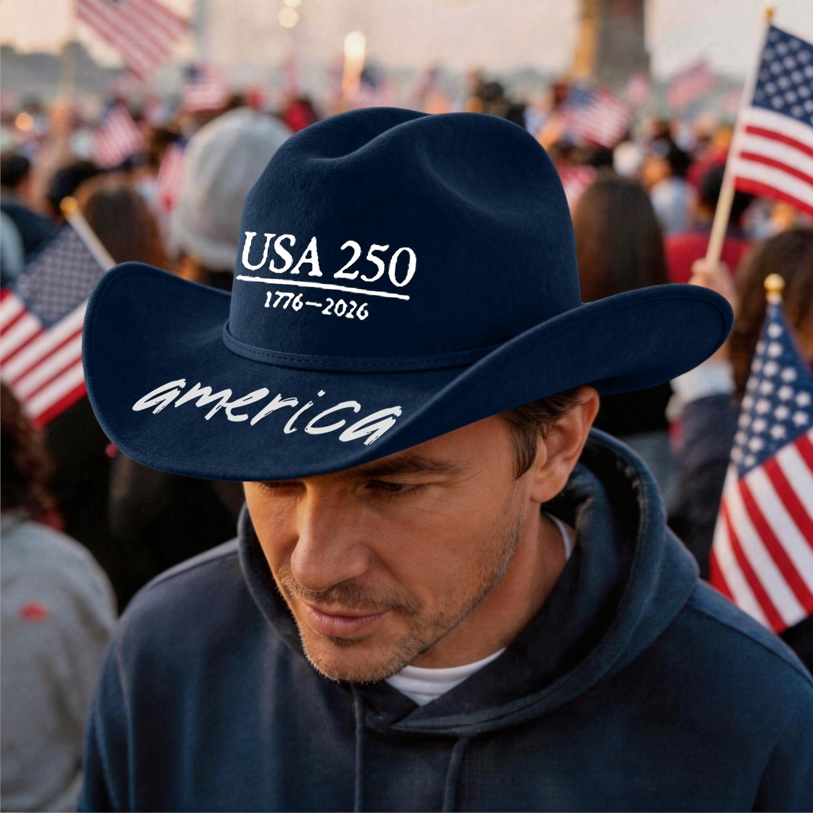 

Casual Vintage Style Anniversary Print Cowboy Hat Unisex Adjustable Wide Brim Outdoor Sun Protection Western Cap One Size тёмно-синий
