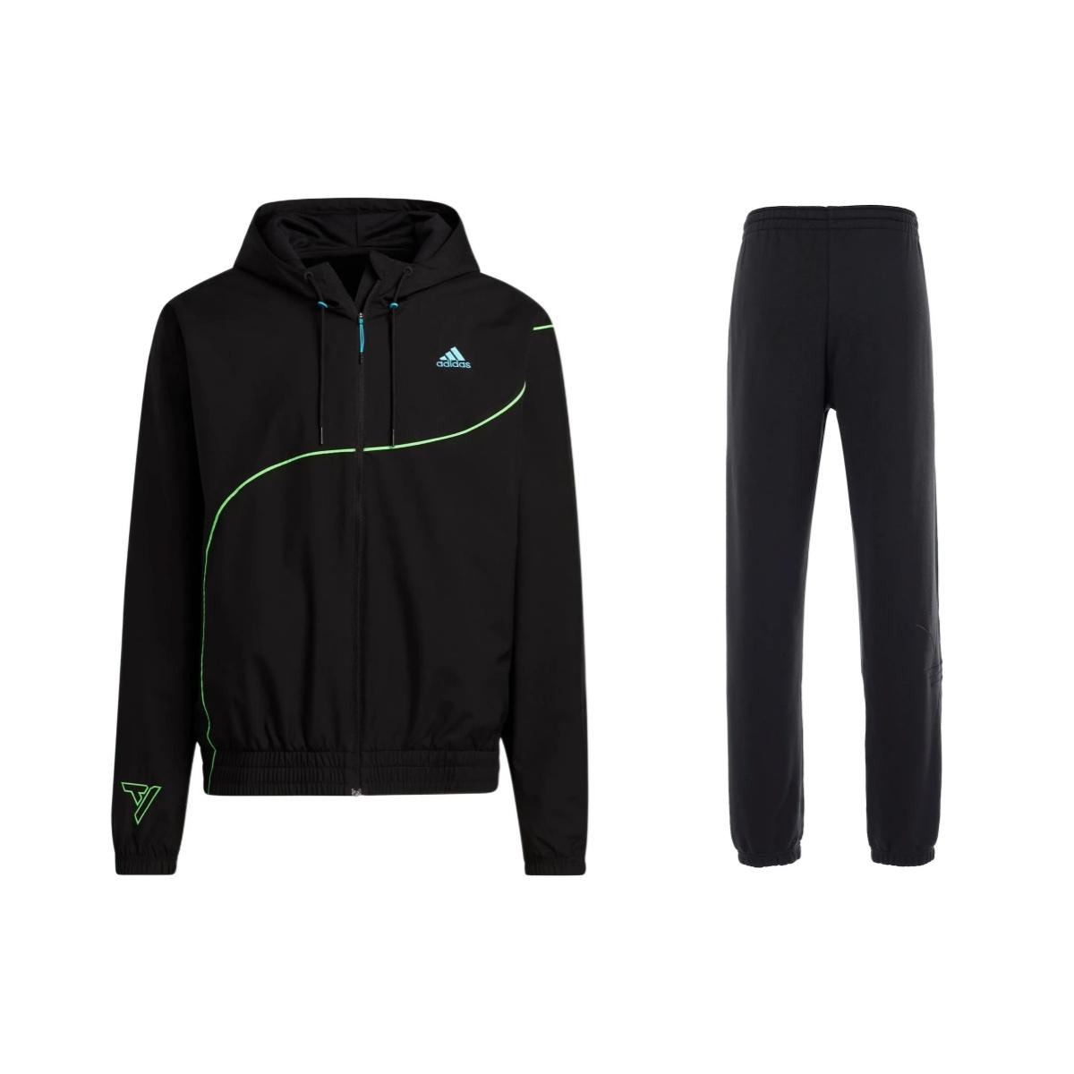 

Adidas Однотонная куртка с капюшоном и полосатым логотипом на молнии и трикотажный спортивный комплект с манжетами, унисекс, куртки, черный цвет HS6873+H11451 S