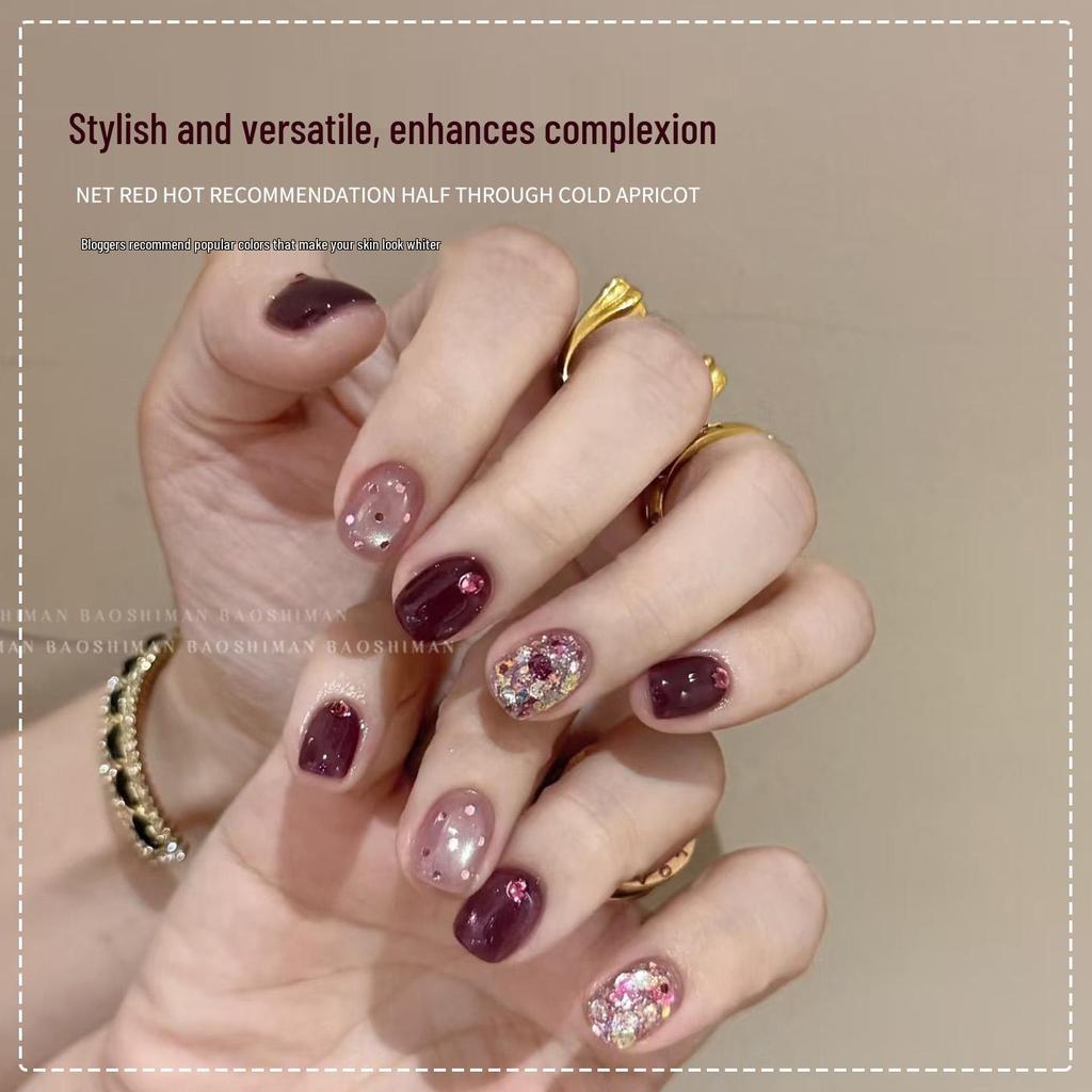 2025 Blackcurrant Cat Eye Nail Gel: Purple Sparkle Three-Color Manicure Set