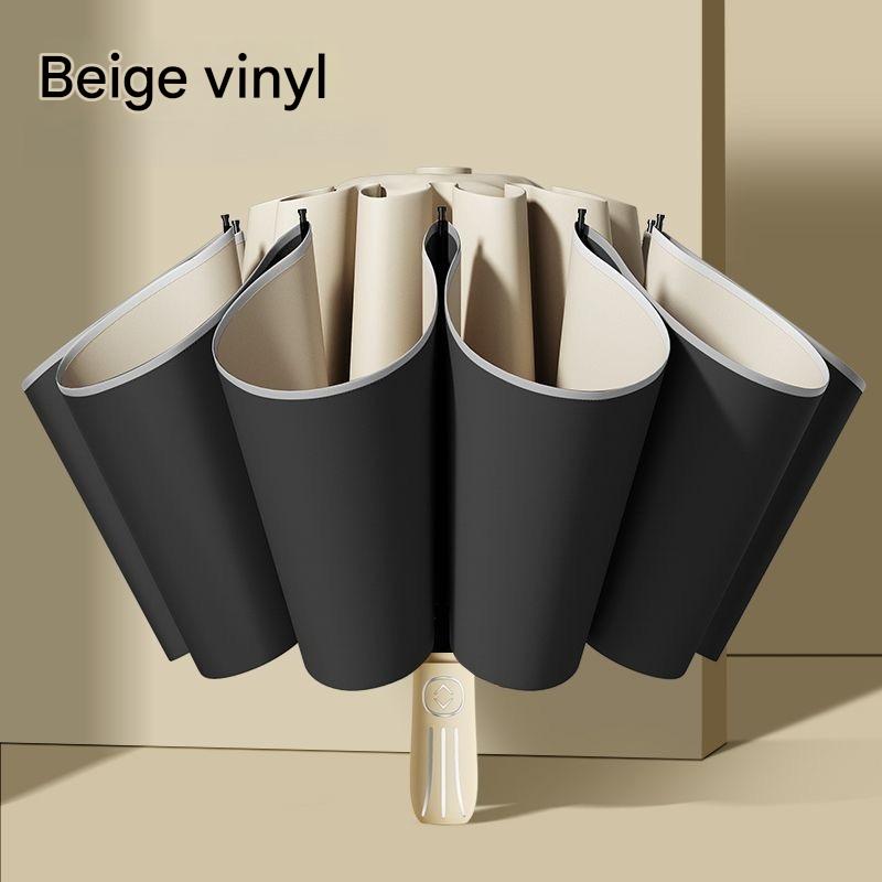 Fully Automatic Tri-fold Umbrella Enlarged Thickened Reinforced Wind Rain Resistant Black Vinyl Sun Protection Umbrella