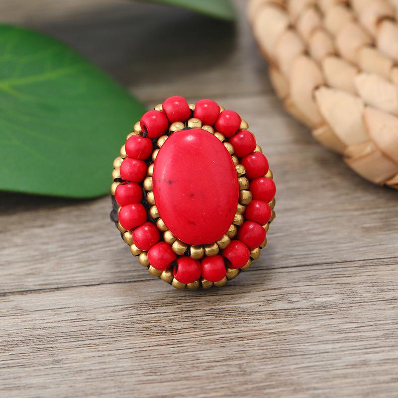 

Ретро этнический стиль ручной работы бирюзовое кольцо нишевая личность преувеличенный темперамент универсальное женское простое кольцо