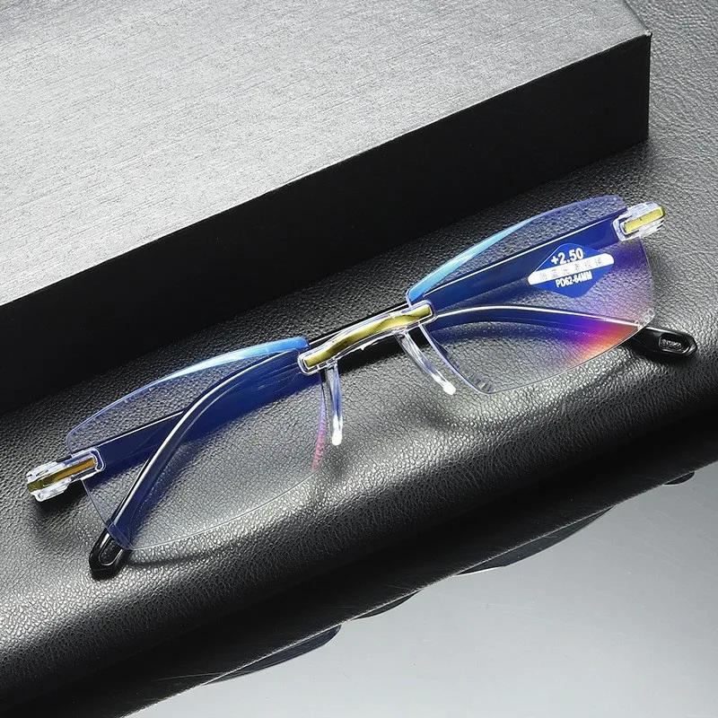 Frameless Diamond Cut Fashionable Ultra Light Reading Glasses Unisex Elegant Protect Eyes Anti Blue Light Eyeglasses 0 To +4.0