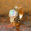 Cute Female Round White Fire Opal Stone Ring Yellow Gold Color Flower Engagement Rings For Women Charm Wedding