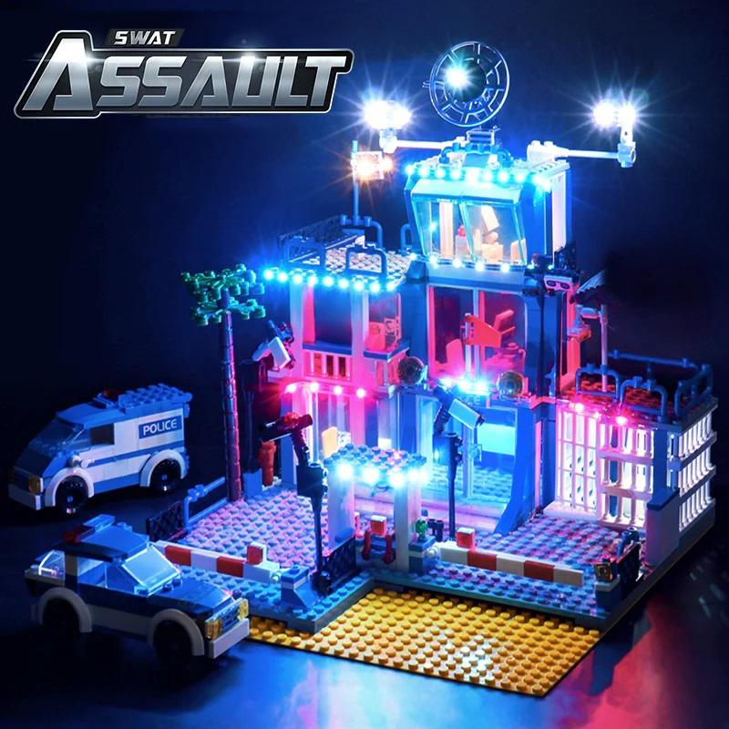 City police station building block group boy DIY car brick police station model building children's educational toy gift