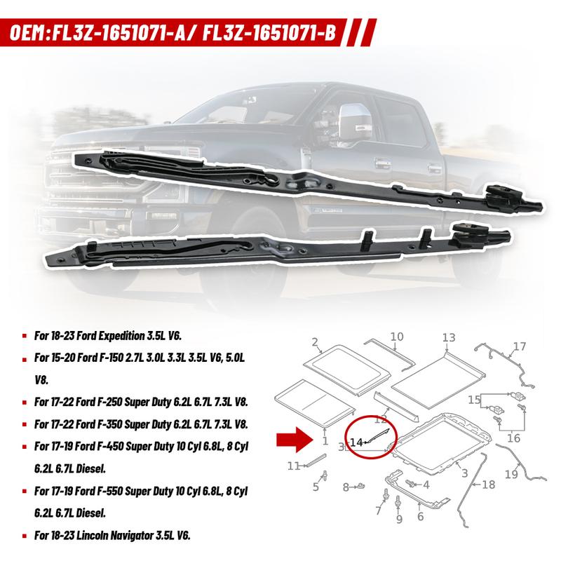 Sunroof Track Assembly Repair Kit for Ford F150 F250 F350 F450 FL3Z-1651071-A Car Accessories