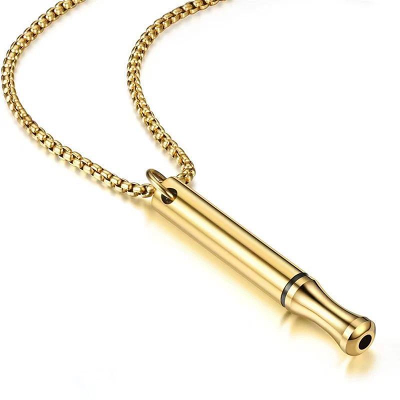 Titanium Steel Whistle Pendant Necklace With Adjustable Chain For Men Women
