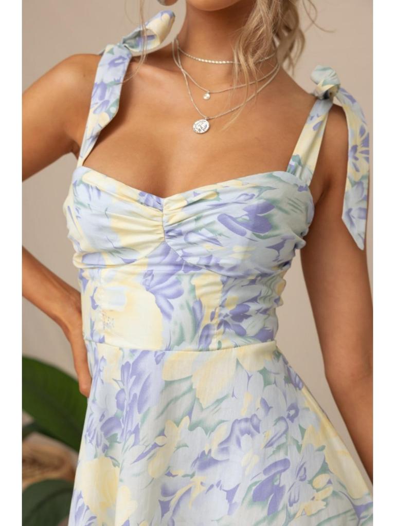 V Neck Strap Printingt Dress Lace Up Knee Length Dress Elegant Sleeveless Dresses Causal Women Dress