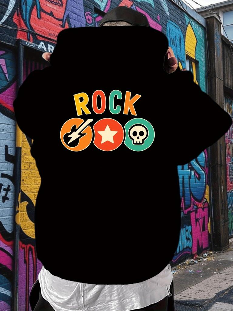 Black Hoodie with "ROCK" Graphic - Bold Orange Lettering