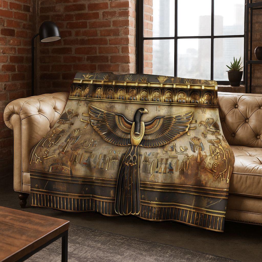 Ancient Egyptian Hieroglyphic Symbols Carved Murals Flannel Blanket,Cozy Soft Throw Blanket for Home Bedroom Bed Sofa Cover Gift
