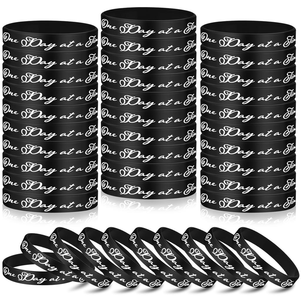 60 Pcs One Day At A Time Silicone Motivational Wristbands Black Inspirational Rubber Bracelets Sobriety Gifts For Addiction Reco