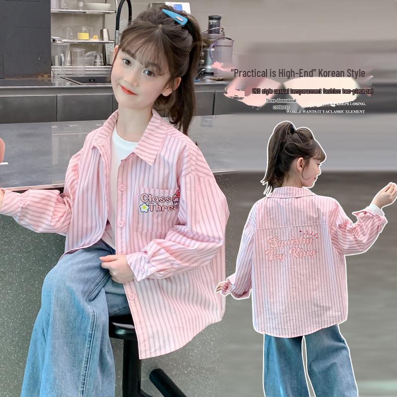 Girls' Autumn Pure Cotton Long-Sleeved Shirt Jacket 2025 Fashion