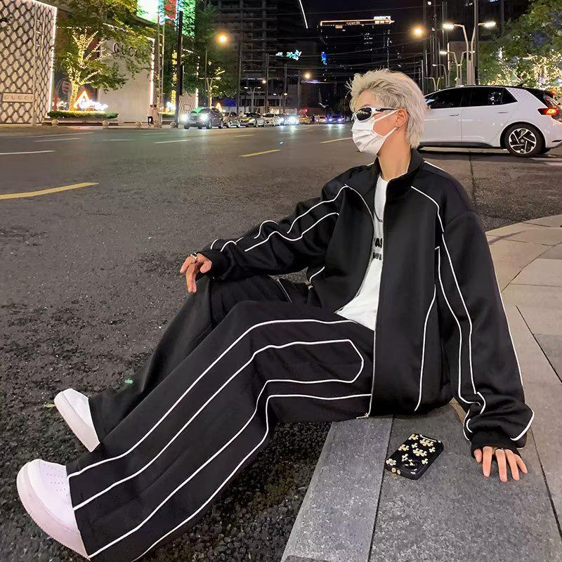 Men's High-End Casual Sportswear: Loose Cardigan Jacket & Wide-Leg Pants Two-Piece Set