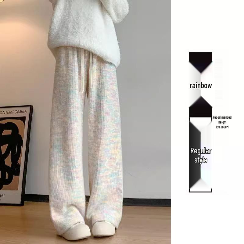 

Petite Women s High-Waisted Straight-Leg Knit Velvet Rainbow Pants - 145XS Autumn/Winter Collection 2XL (131-150 Jin)