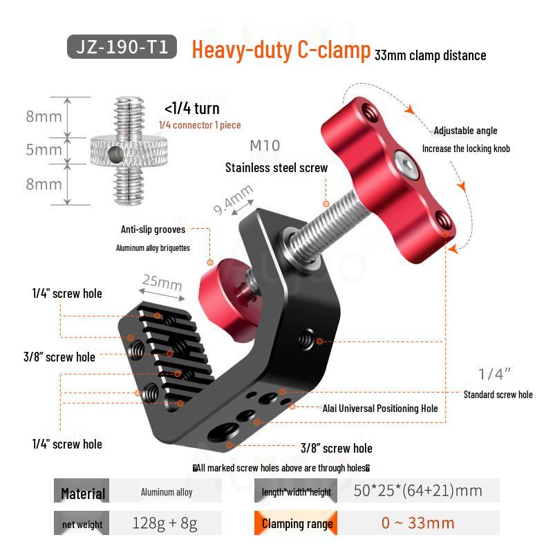Heavy-Duty C-Clamp Phone Holder & Camera Ball Head Fixture