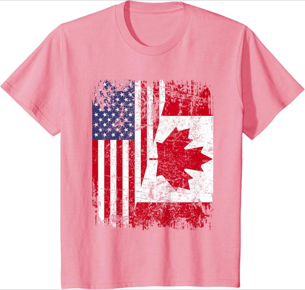 CANADIAN ROOTS|Half American Flag|CANADA pattern design-100% cotton summer O-neck short sleeve printed men's T-shirt.