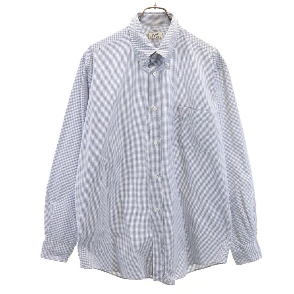 HERMES Made in France Check Pattern Long sleeve Button down shirt 42 Men's Used