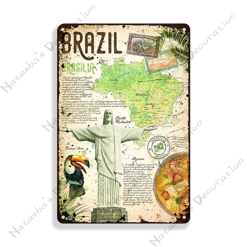 Brazil Vintage Poster Rio De Janeiro Metal Sign Landscape Decorative Sign Retro Metal Plaque Man Cave Pub Home Club Wall Decor