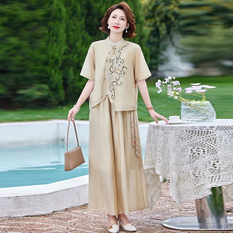 Stylish Chinese Retro Summer Mother s Day Casual Two-Piece Set for Women 2026 2XL (95-115 jin)