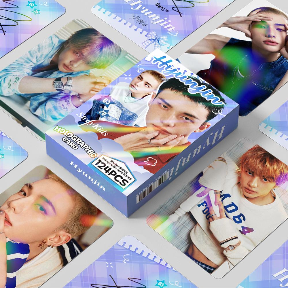 124Pcs Skzoo Laser Cards Straykids Wandering Kids Hyunjin Shiny Cards Huang Xuanchen Lomo Small Cards For Kids
